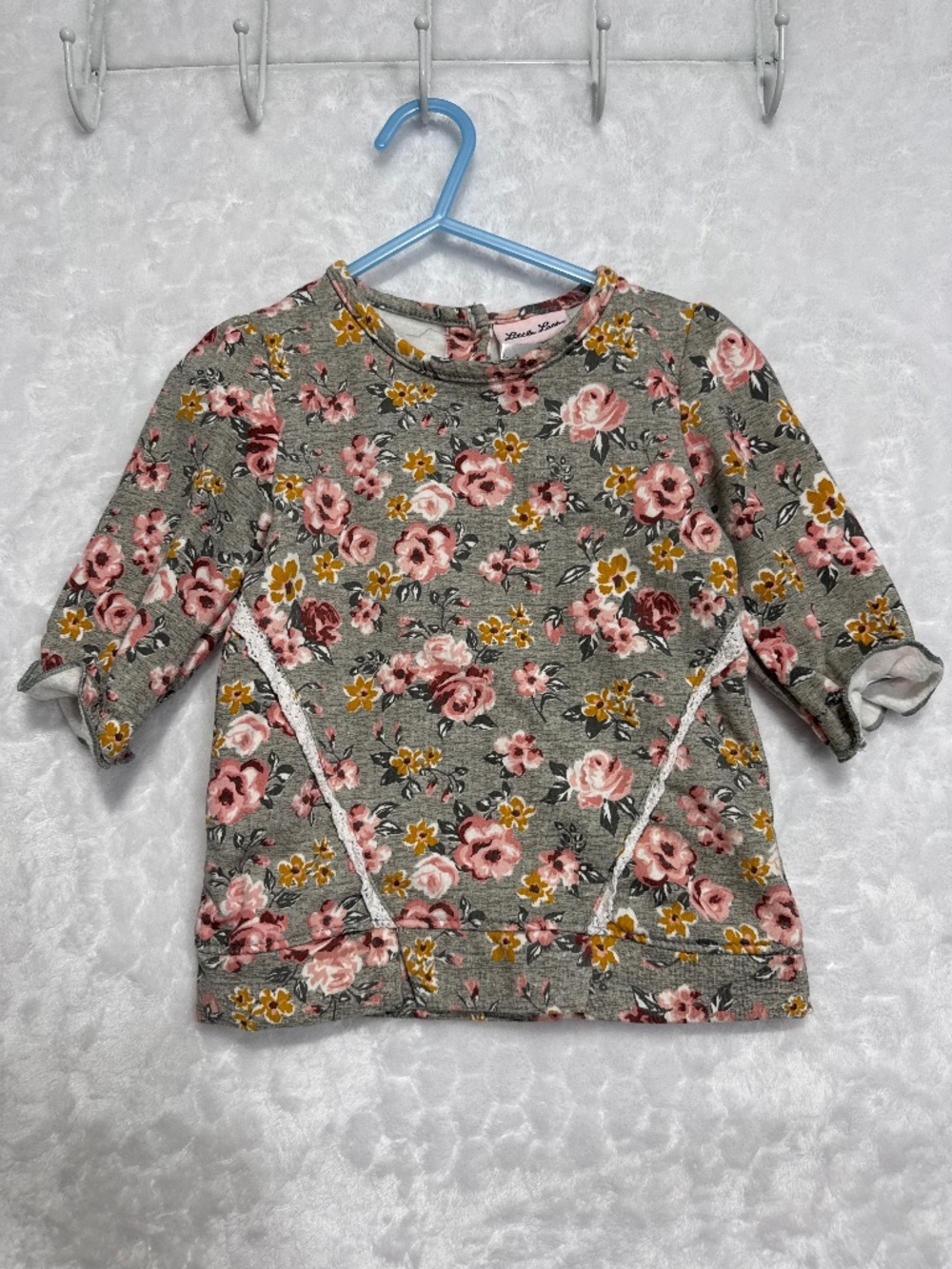 Little lass Floral Long Sleeve Gray Pink Top Toddler girl size 2T